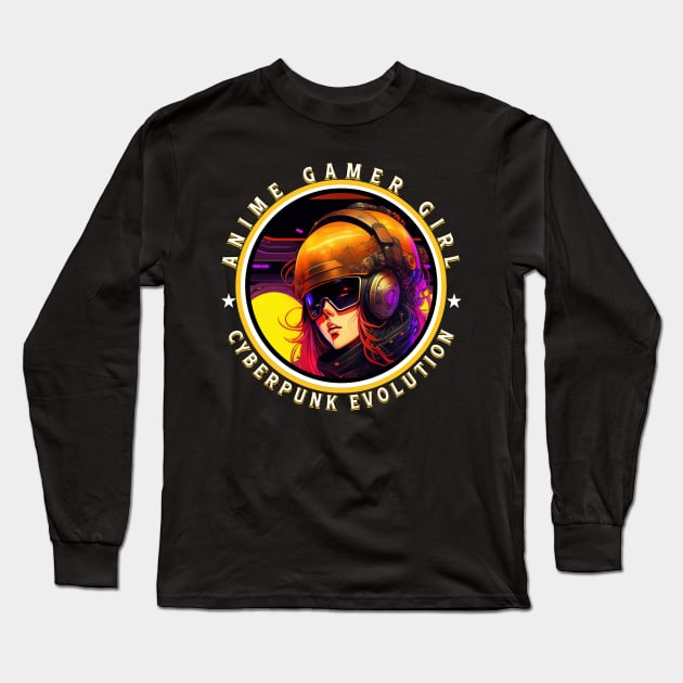 Anime Gamer Girl Cyberpunk Evolution Long Sleeve T-Shirt by QuirkyPrintShop